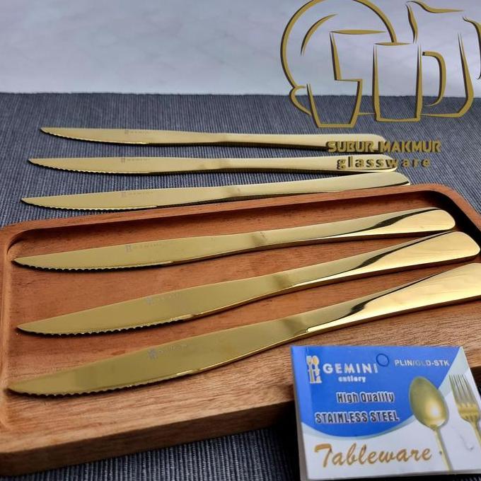 NEW [6 pcs] Pisau Steak Emas Tebal Hotel Stainless Steel Gold Steak Knife