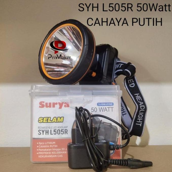 BEBAS ONGKIR - Senter Kepala LED Surya 50 Watt SYH L505R Water Resistant Cahaya Putih