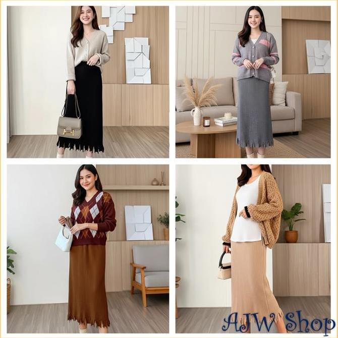 DB147 - [ZAM] Rok Plisket Span Rajut Rumbai Premium | Rok Rajut Span Plisket Rumbai Knit Premium Kek