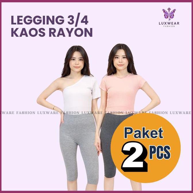DV54 - Paket 2 PCS Legging Kaos Polos 3/4 Pendek Motif Polos Celana Standar Dewasa Hitam Panjang Sel