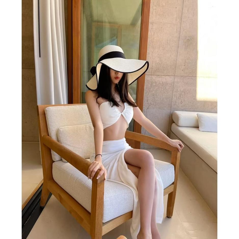 Topi Pantai Wanita Pelindung Uv / Topi Bisa Dilipat Tebel Dan Lebar Bahan Jerami Premium / Topi Pant