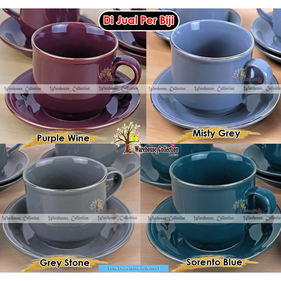 ( PER-BIJI) CANGKIR SET WARNA LIST EMAS // COFFEE SET SANGO KERAMIK (1 CANGKIR +1 LEPEK)// SANGO CUP