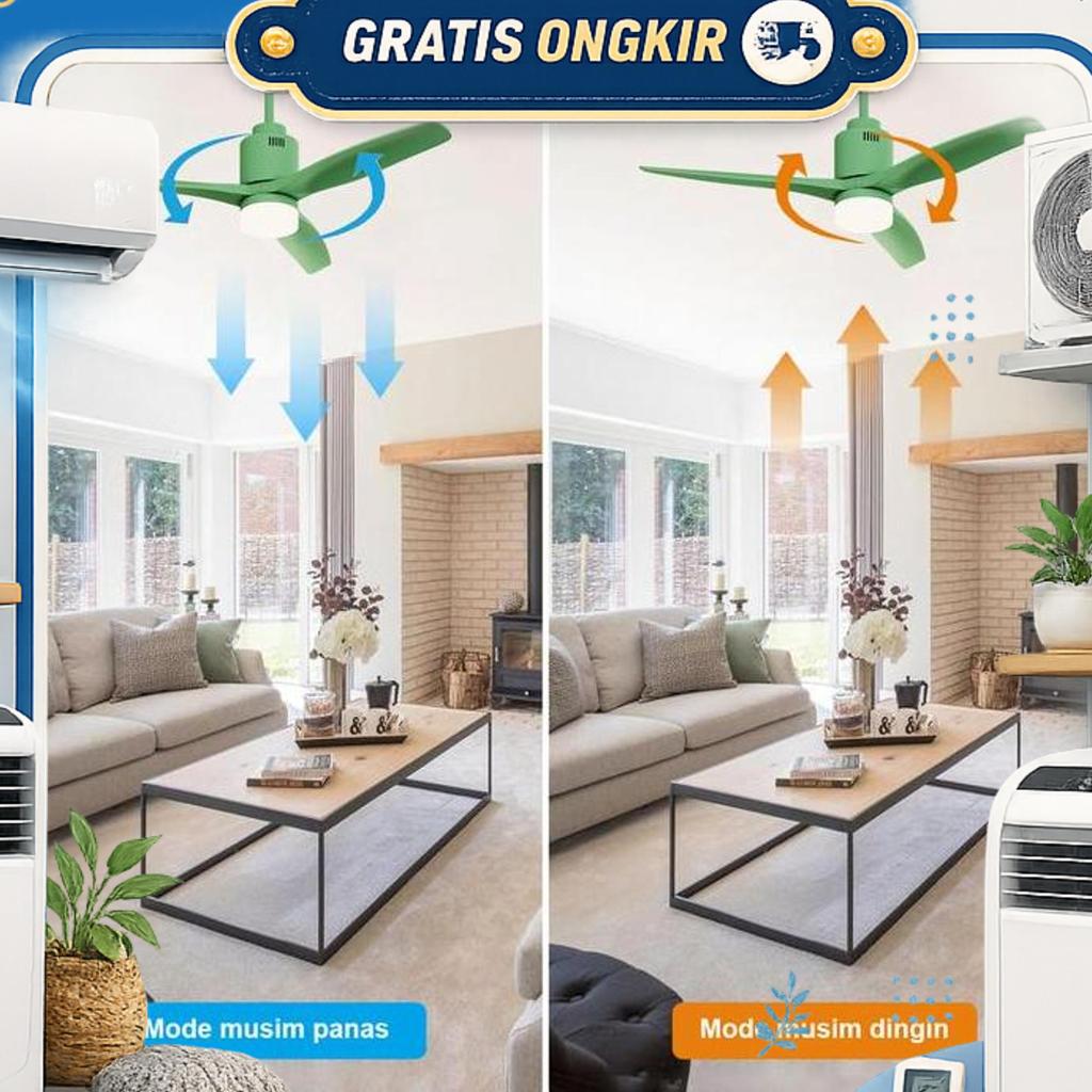 Geerli 52Inch Lampu Kipaslangit-Langit Plafon Hijau Modern Minimalis   Baling Kokoh, Motor Dc Hemat 