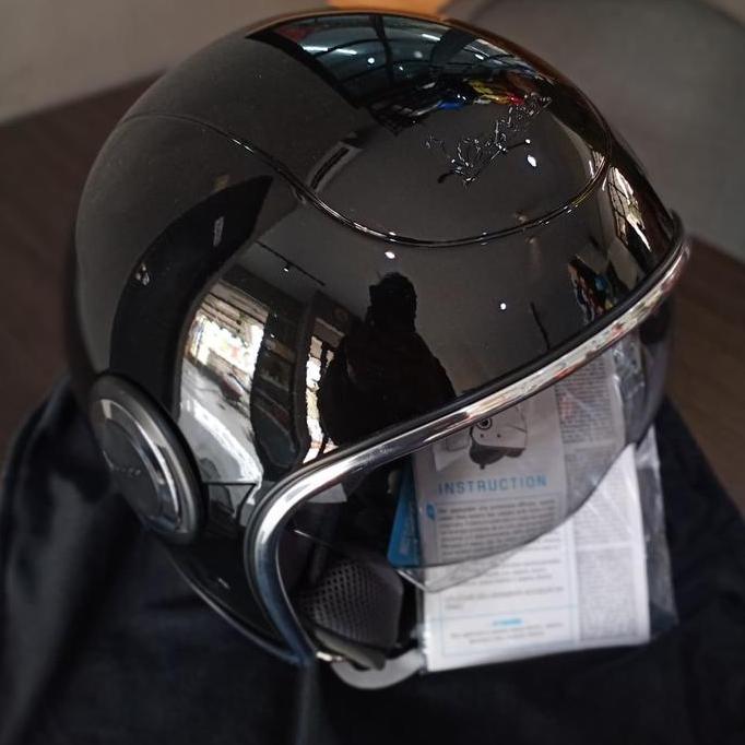 helm vespa black glossy hitam original