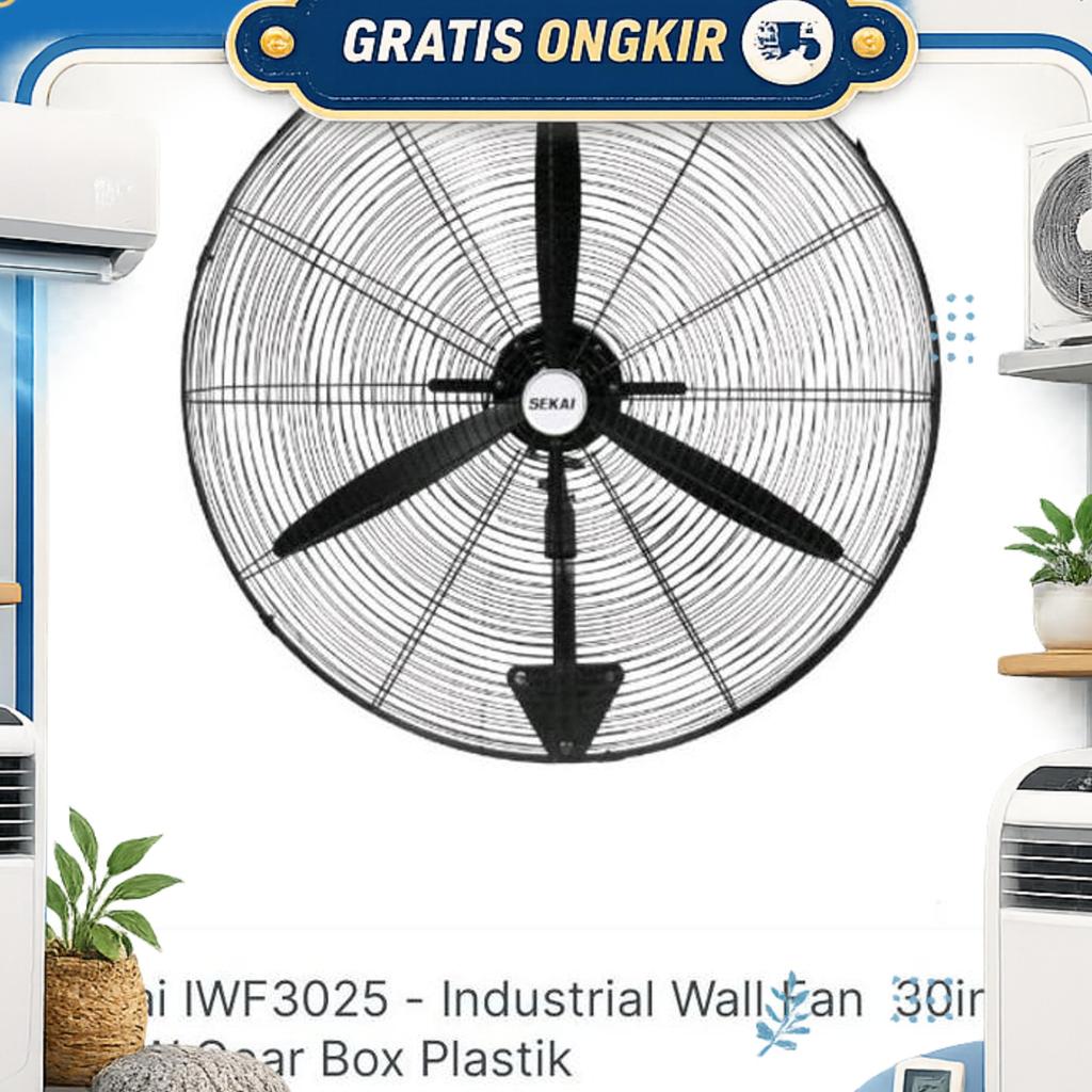 Sekai Iwf-3025 Industrial Wall Fan 30Inch Iwf 3025 Gear Box Plastik - Baling Besi 230W - Hitam - Iwf