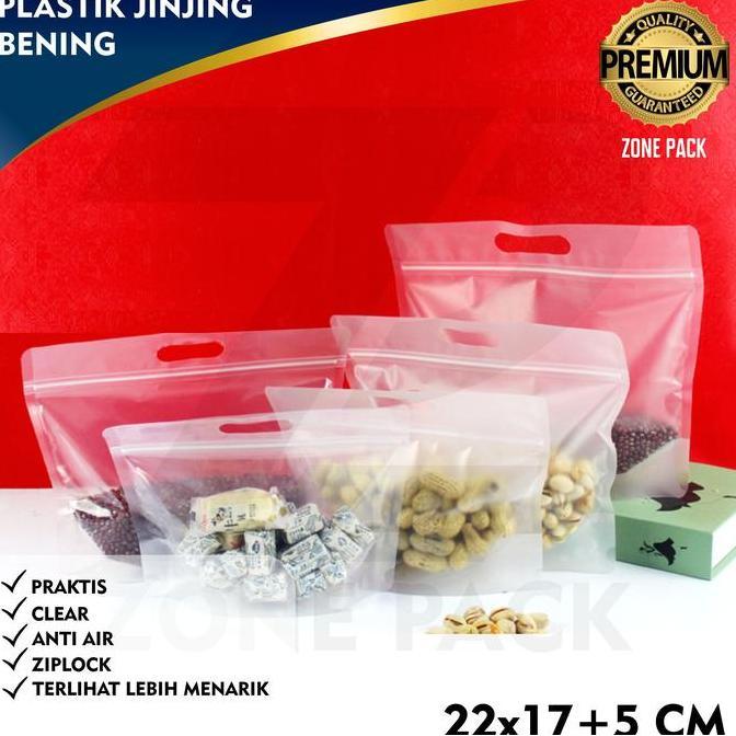 [22x17 CM] 50 PCS Plastik Jinjing Bening | Pouch Bening | Plastik Bening Jinjing Dengan Pegangan dan