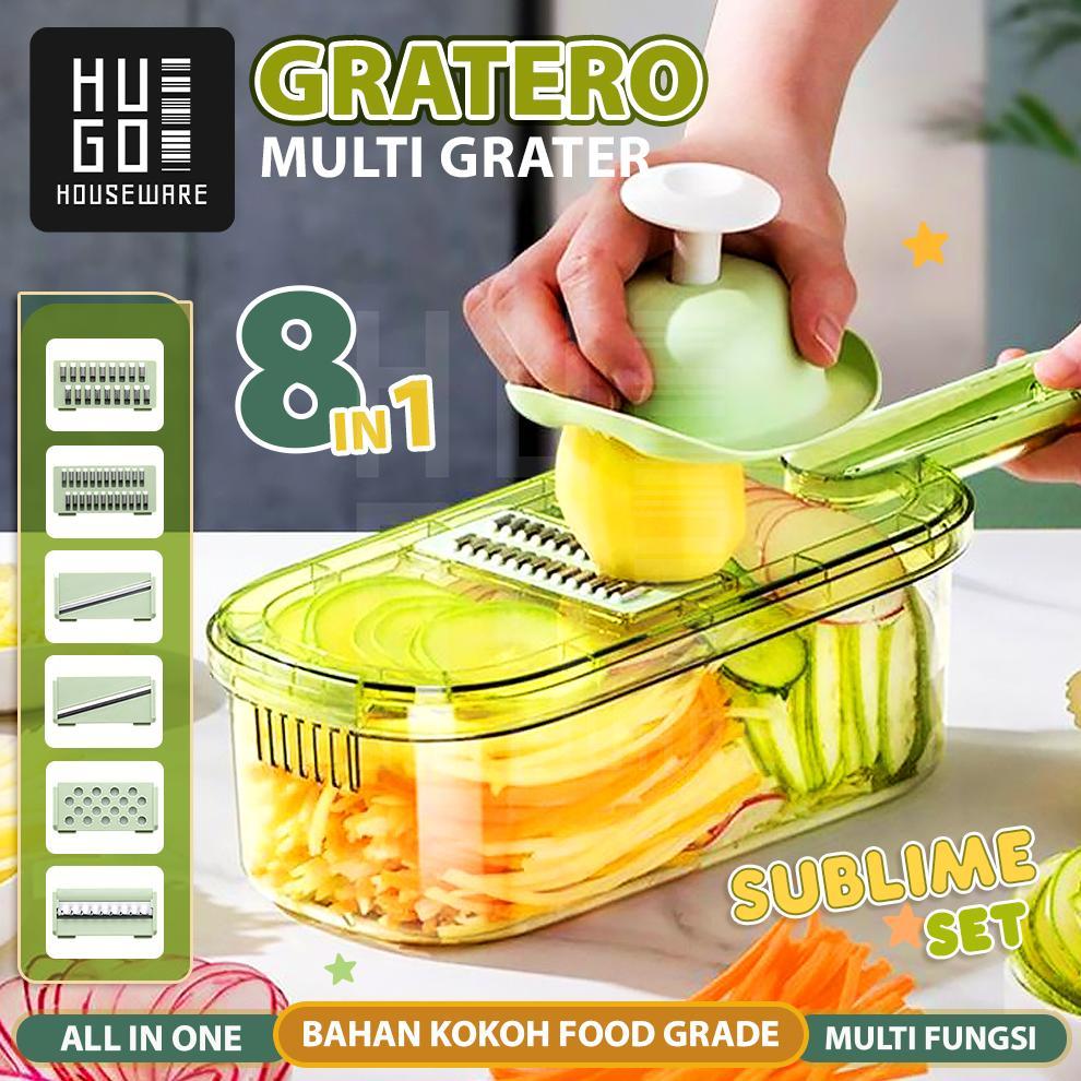 HUGO Parutan Sayur dan Buah 8 in 1 Parutan Serbaguna Pemotong Iris Sayur dengan Wadah Premium Qualit