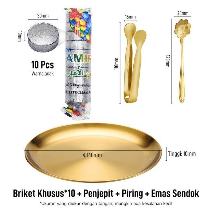 nadesa99 - arang*10pcs + penjepit + piring + emas sendok cocok untuk mabkhara arab