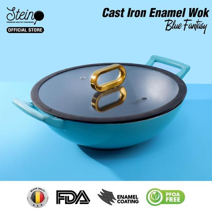 STEIN Cast Iron Wok| Inner Coating Enamel Belgium | Non-Stick