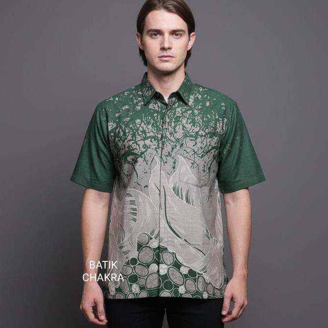 Hem batik pria HIJAU BOTOL lengan pendek bahan katun lapis furing motif terbaru kt15 PT