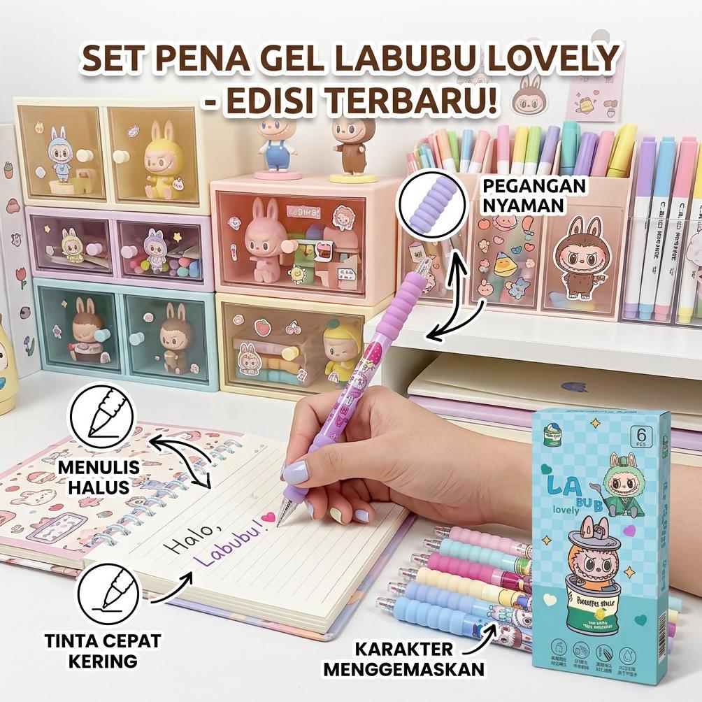 Isi 6Pc Pulpen Tinta Cair 0.5Mm Pulpen Lucu Anak Sekolah Motif Labubu