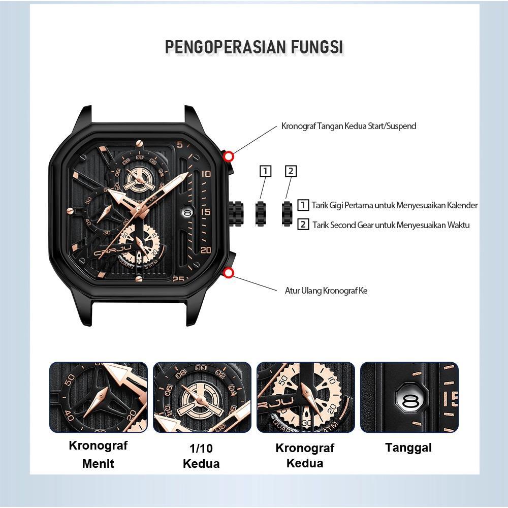 Crrju Jam Tangan Pria Kasual Vintage Merek Desain Persegi Kulit Fashion Militer Olahraga Kuarsa Taha