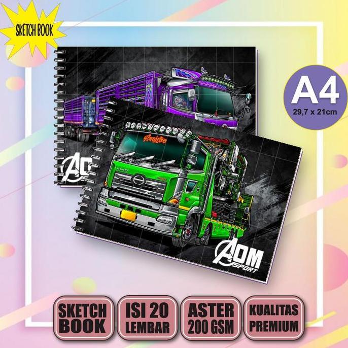 PROMO / Buku Gambar Sketchbook Truk Aom Sport A4, Jilid Spiral, 20 Lembar/40 Halaman, 200gsm - Paper