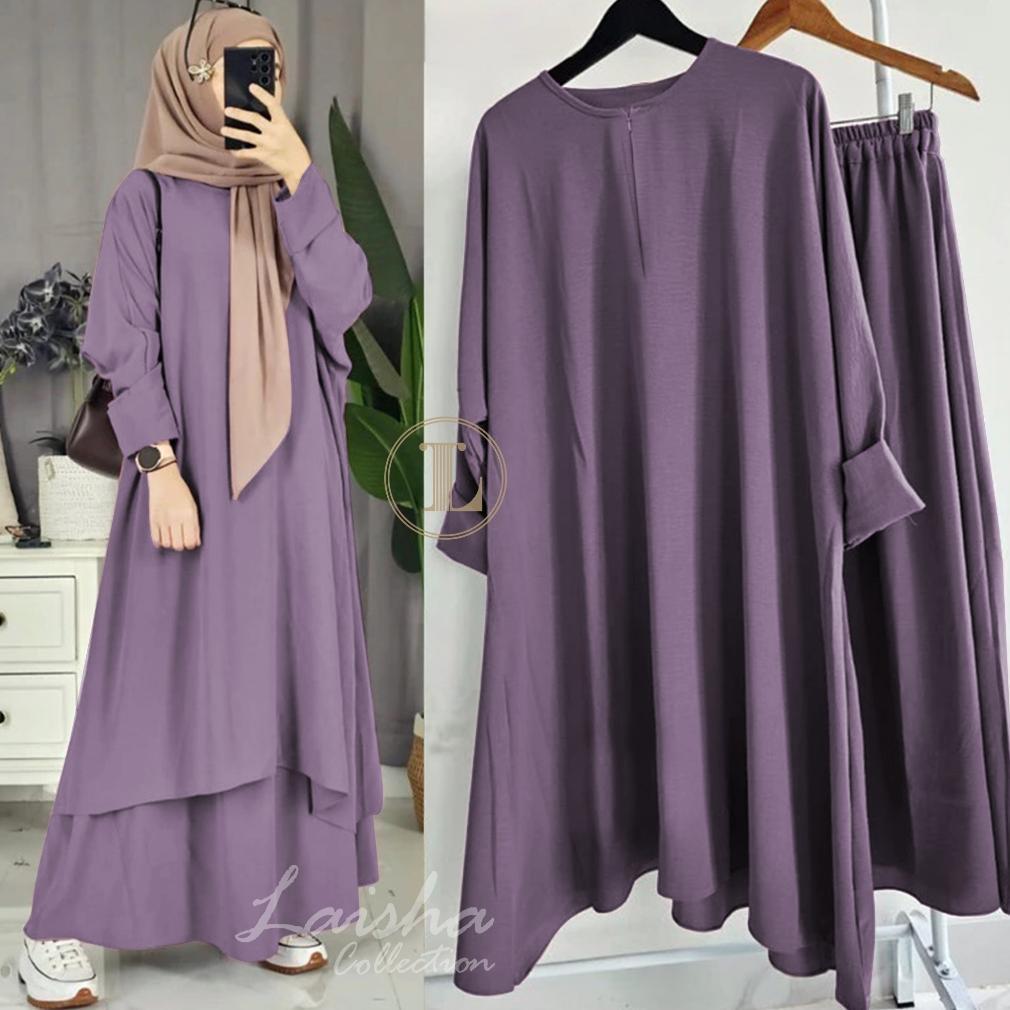 Promo (Bisa Cod) Laisha Collection One Set Tunik Malayu Atasan + Rok Crinkle Airflow Jumbo / Kaftan 
