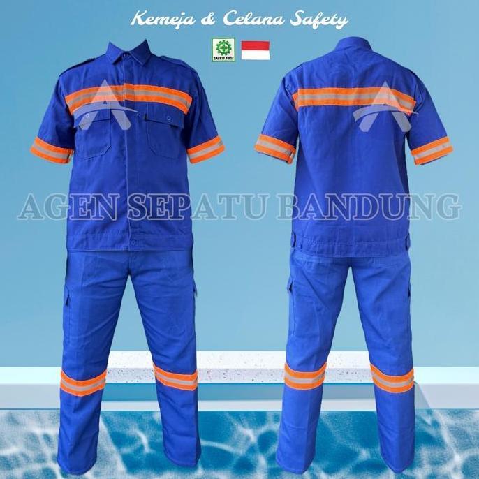 Setelan Wearpack Atasan Kemeja Safety Baju Sefty Lengan Pendek Kancing Scotchlite Orange