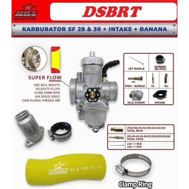 Paket Karburator Karbu BRT + INTAKE + BANANA KLX 150 Dtracker 150 SUPER FLOW