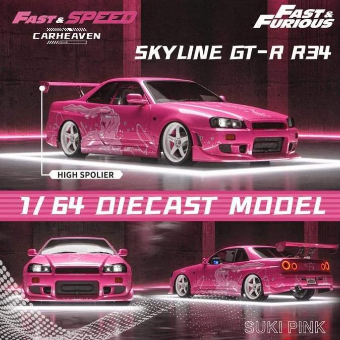 Fast Speed 1/64 Skyline GTR R34 Z Tune Fast Furious Suki Pink Livery Diecast