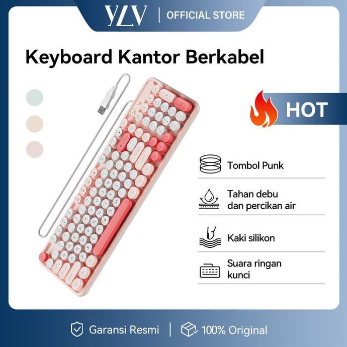 alif_pasword - ylv keyboard gaming cantik k54 mekanikal 98 key untuk pc laptop warna pink putih rose