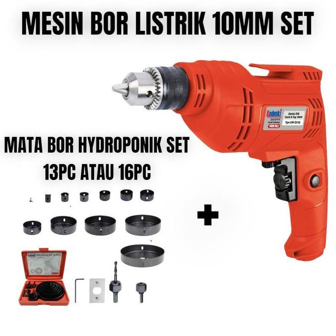 PAKET MESIN BOR 10MM MATA BOR HIDROPONIK KAYU PVC HOLE SAW SET 13 16PC