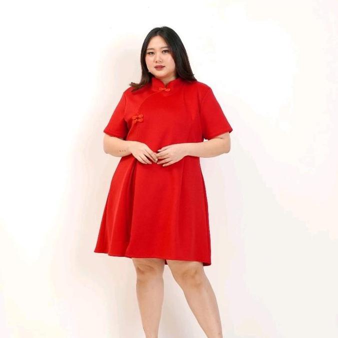 Dress cheongsam Qupao imlek CNY Scuba wanita Bigsize Jumbo Pesta Party