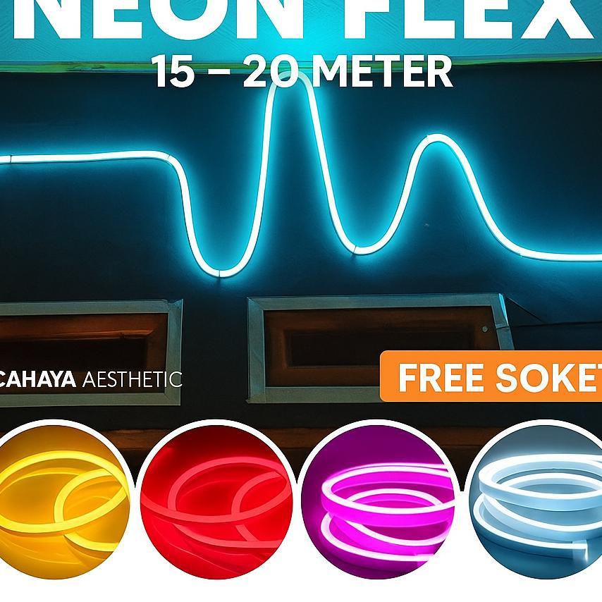 Lampu Led Neon Flex 15 - 20 Meter + Soket Kamar Aesthetic Tempel Dinding Hias Rumah Dekorasi Plafon