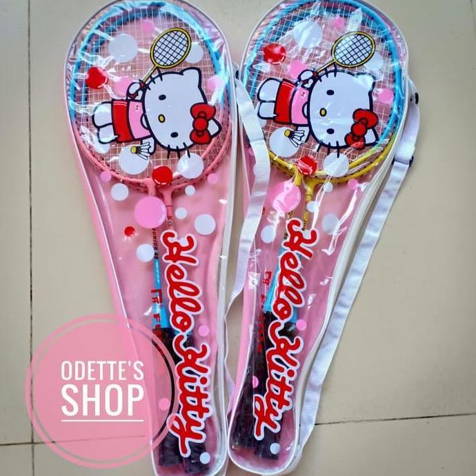 RAKET BADMINTON ANAK ISI 2 KARAKTER HELLO KITTY MURAH GROSIR
