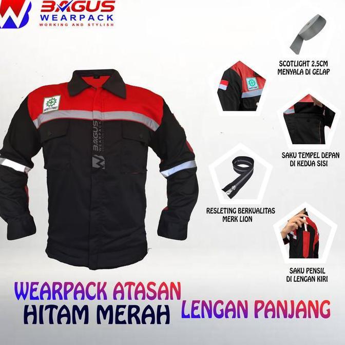 Wearpack Atasan Werpak Kerja Baju Kerja Pria Lengan Panjang - Hitam Merah