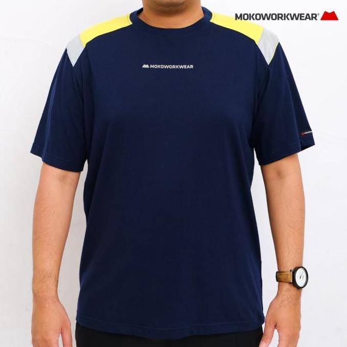 Mokoworkwear Kaos T-Shirt Safety Katun Navy Lime Hi Vis Scotlite Reflective Material