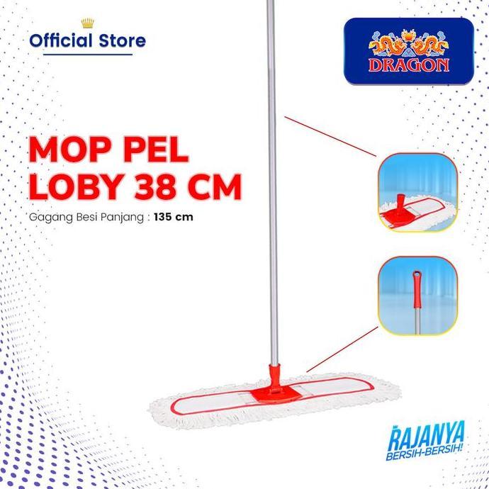 NEW [COD]DRAGON Mop Pel Lobi 38 cm Alat Pel Lantai Gagang panjang 135cm Cleaning Mop Serbaguna