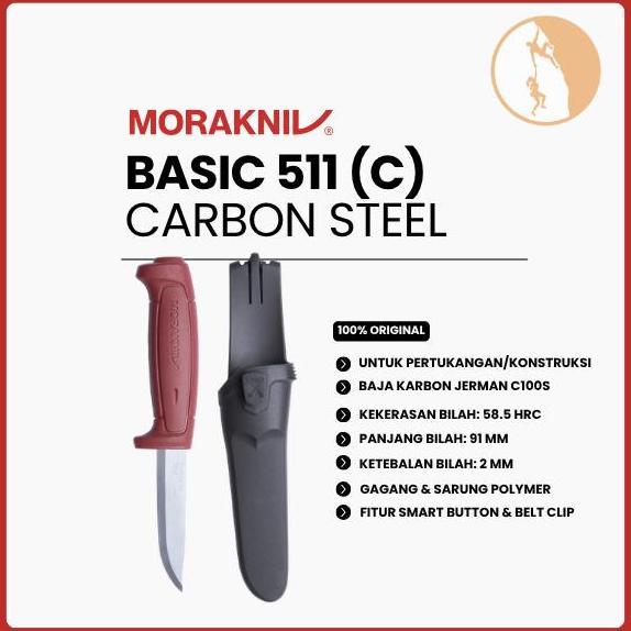 Pisau Carbon Steel Bushcraft/Pertukangan/Crafting - Morakniv Basic 511 (C)