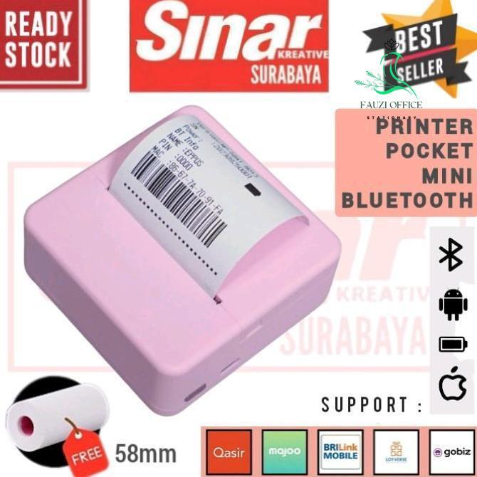 Mini Printer Pocket Bluetooth 5859 Pink Black Blue White Series - Thermal Portable Label Charger Rol