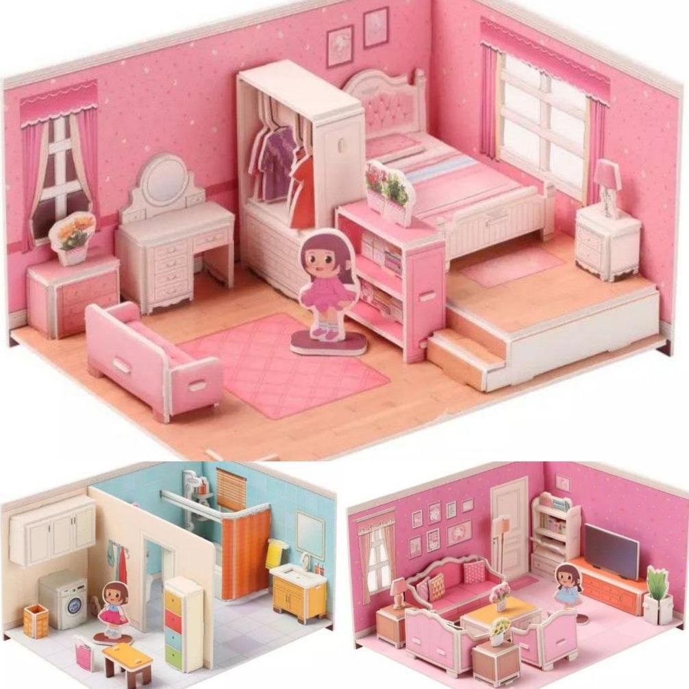 DIY 3D Foam Puzzle Mainan Edukasi Anak Miniatur Interior Rumah Rumahan Bongkar Pasang BP