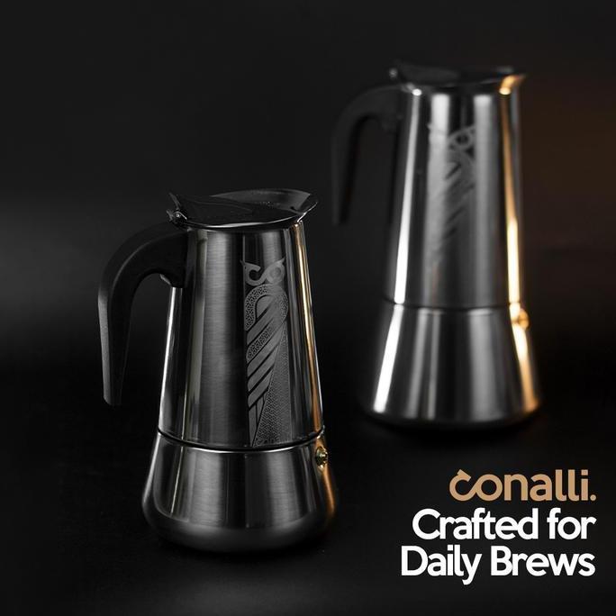 HARGA DISC - Mokapot Kompor Induksi Stainless Steel 9 Cup 450ml Moka Pot 12 Cup 600ml Espresso Coffe