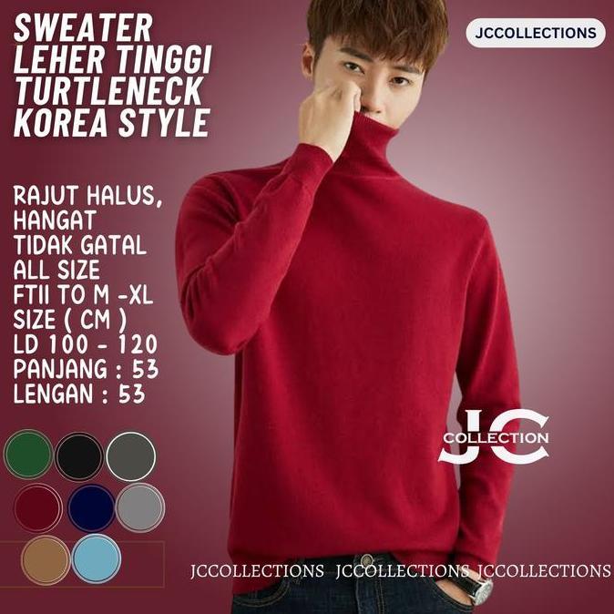 Sweater Turtleneck Rajut Korea Pria Rajut Knitting - JCFashion