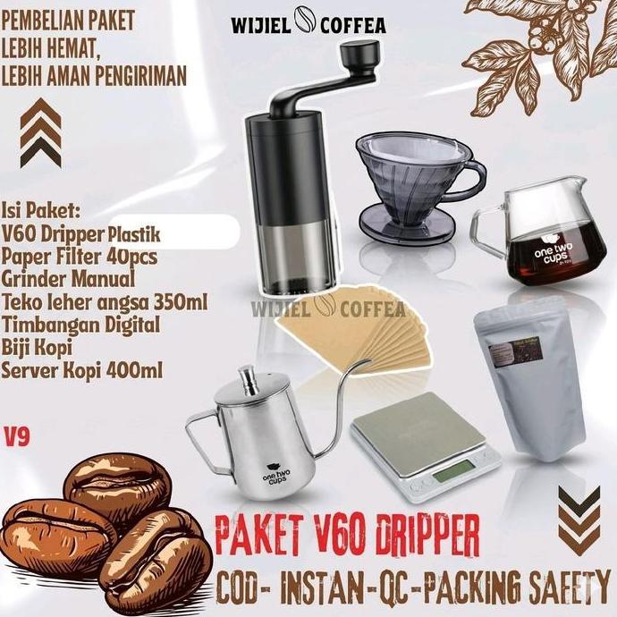 TERMURAH - PAKET ALAT KOPI V60 - PAKET ALAT KOPI MURAH LENGKAP - V60 - GRINDER KOPI MANUAL - SERVER 