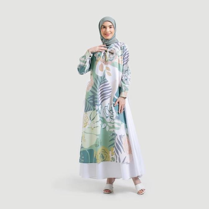 Uffa- Gamis Print Aziza By Ameela.Kl Muslim Toyobo Dress Nita Motif Katun Printing Bunga
