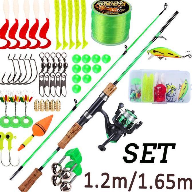 Sougayilang Set Pancing Berputar, Joran Pancing 1.2/1.65M 2 Bagian dan Reel Pancing Mini Vertikal Al