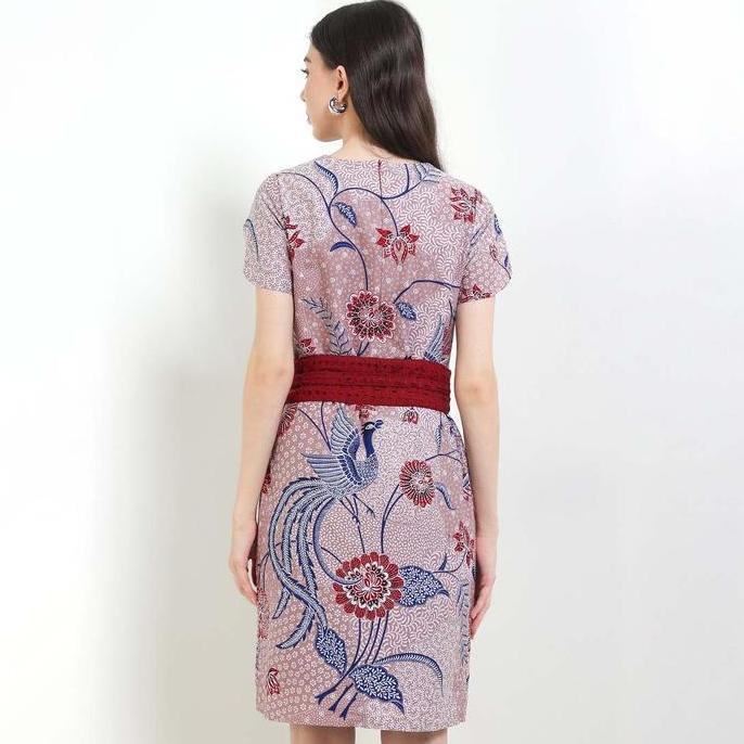 [] Rianty Batik Premium Wanita Dress Furing Soft Pink Obi Belt Asana Arsyana