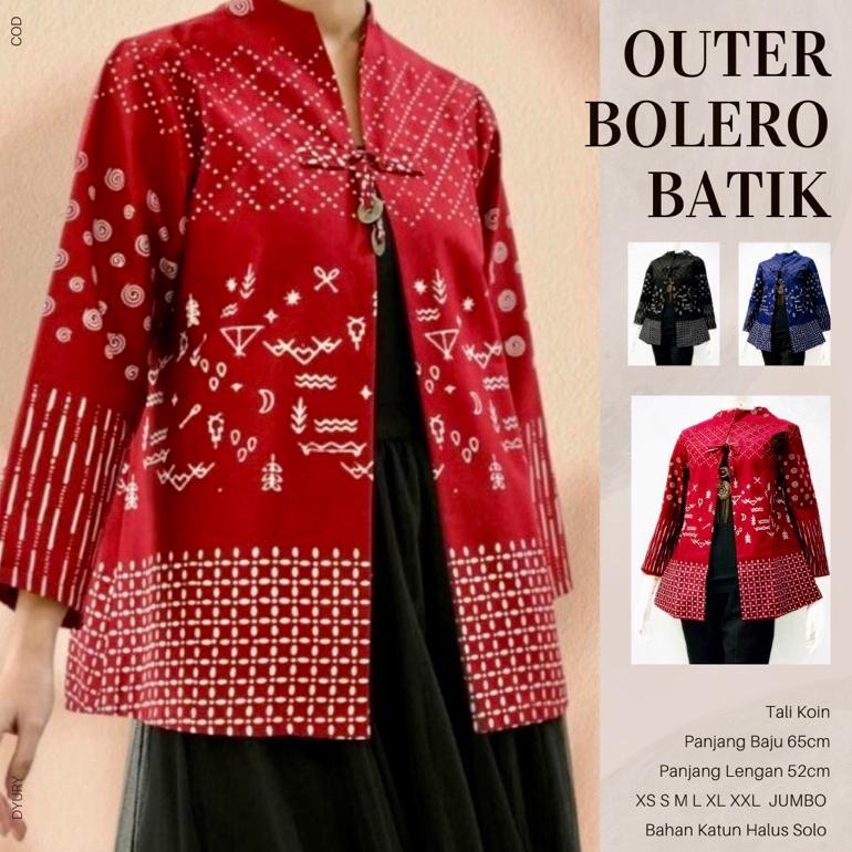 Sale Outer Bolero Batik Modern Jumbo Wanita Lengan Panjang Bahan Katun Halus Solo