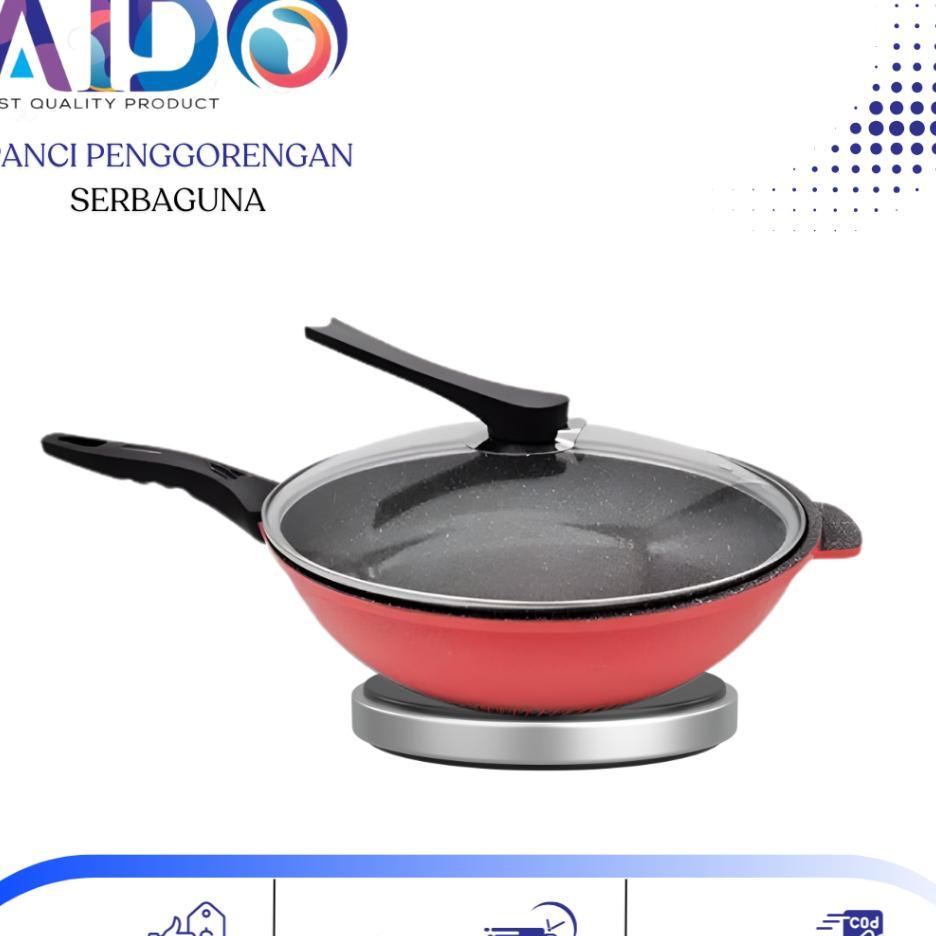 Panci Wajan Marble Penggorengan / Wok Pan 30Cm Original Fry Wok Pan Wajan Panci Set Kaca