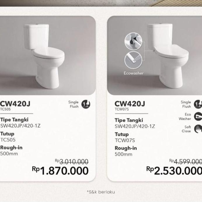 CLOSET DUDUK TOTO CW420J / KLOSET TOTO CW 420 J / TOILET TOTO CW 420 J