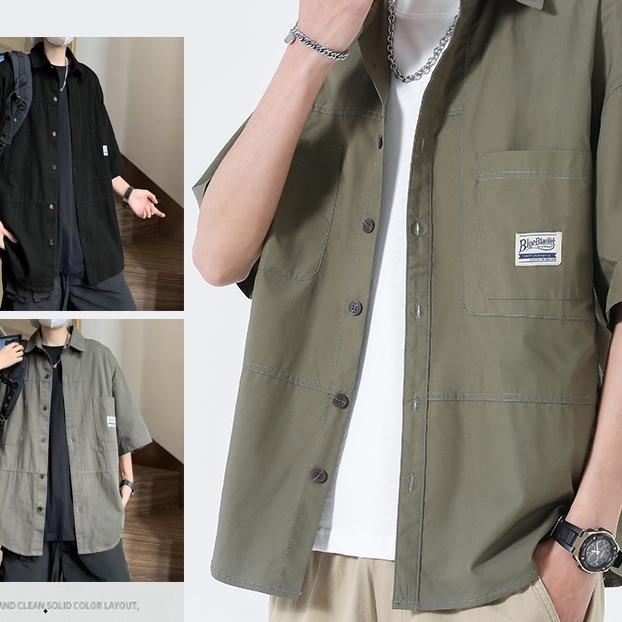 Kemeja Pria Lengan Pendek Oversize Hijau Kemeja Hitam Style Kemeja Polos Lengan Pendek T Shirt Kemej
