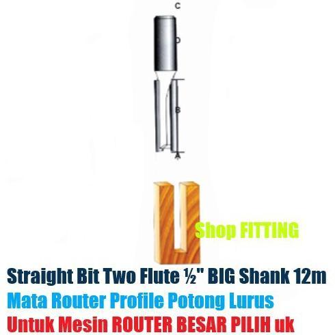 Mata Router BESAR Profil Potong Lurus Bobok Rata Straight Bit Shank " 12mm PILIH ukuran