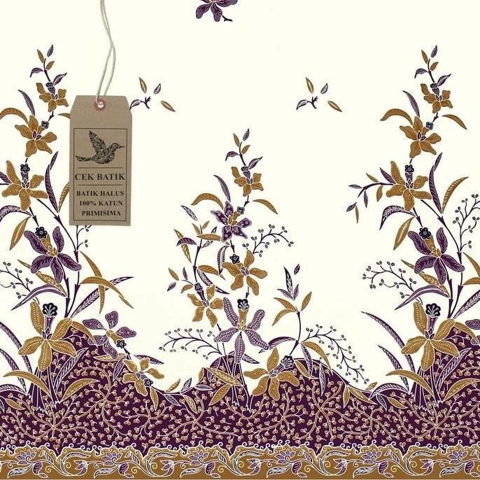 [] kain batik - Motif Bunga Warna Dasar Putih Gading (Kuning Kecolatan & Ungu)