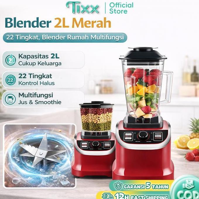 ibolali_ - tixx blender 2in1 merah 480w 2 gelas besar kecil multifungsi pisau baja tahan karat 3d 6 