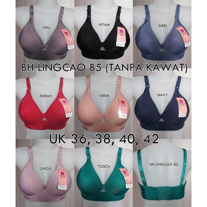 Miez- (Paket 3 Pcs) Bh Lingcao B5 Kait 3 Ukuran 36-42 Cup B | Bh Tanpa Kat Motif Polos