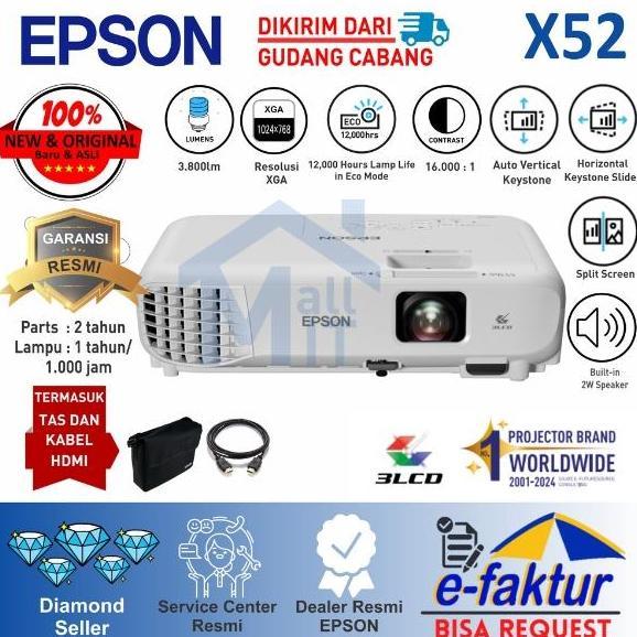 Proyektor Epson Eb-X52 Eb-X51 X52 X51 Ebx52 Ebx51 Xga 3800 Lumens 3Lcd Garansi Resmi