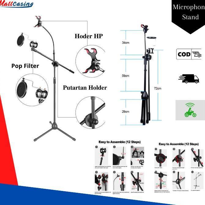 Stand Mic MT 165 Tripod Microphone Lantai Jepit HP Holder HP / Stand Mic Panjang Degree 360 Aluminiu