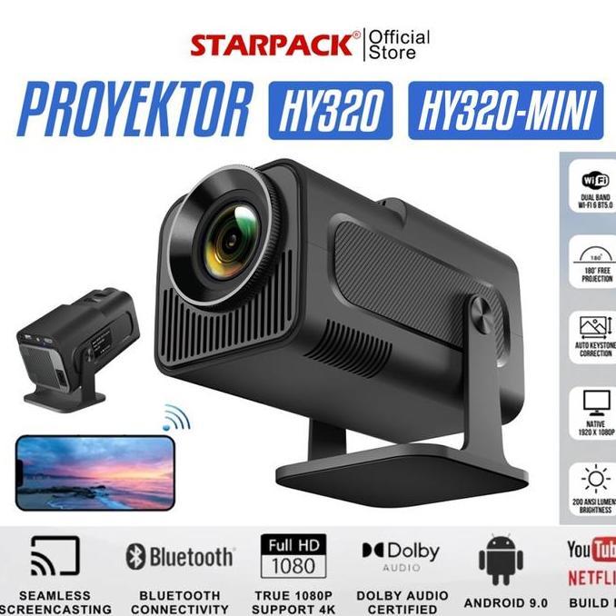 Hy320-Mini Smart Proyektor Android 11.0 Uhd 1080P Wifi6.0 + Hdmi In