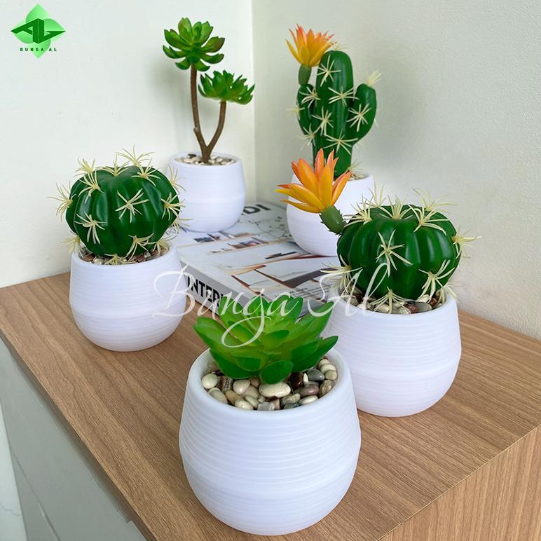 HOT PRODUCT RANGKAIAN KAKTUS SUKULEN MINI POT BULAT TANAMAN ARTIFICIAL HIASAN MEJA RUMAH KANTOR CAFE